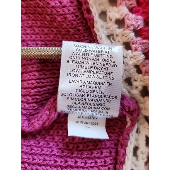 VTG 80s 90s Joseph A Granny Square Crochet Pullover Sweater Sz XL Pink Boxy Boho - Picture 9 of 9